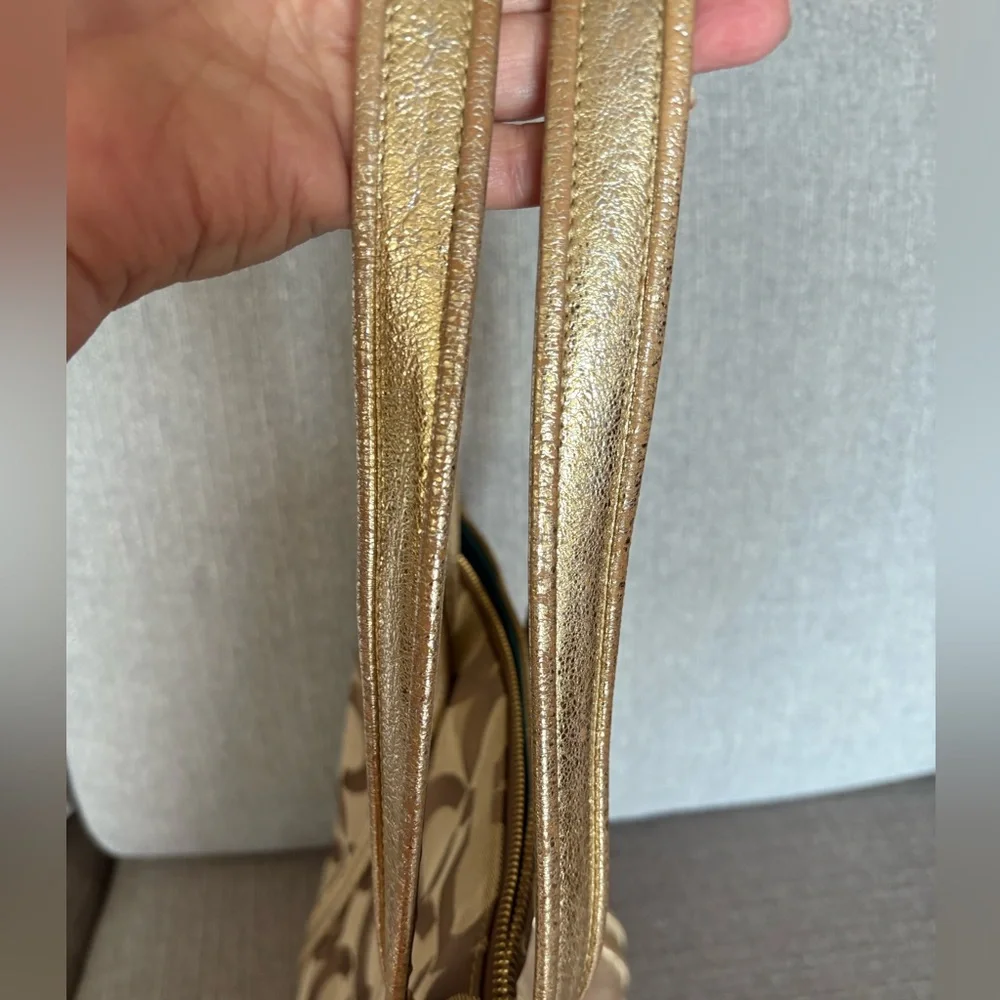 Super Clean Coach Poppy Gold Art Glam Tote Shoulder Bag - Picture 5 of 11